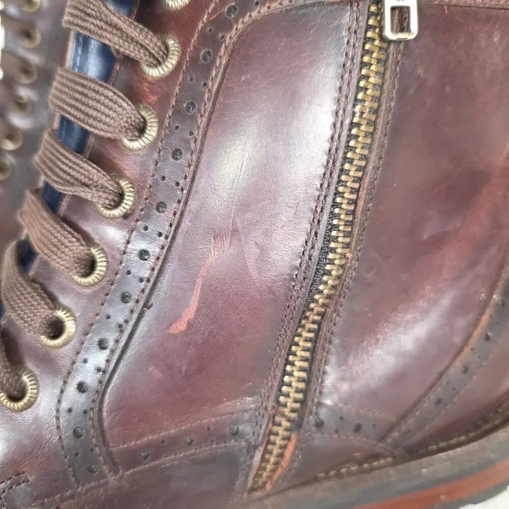Steve Madden Men's Wingtip Ankle Boots Dark Brown Leather Side Zip Tillman Sz 8